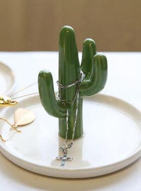 包邮北欧金色仙人掌首饰盘桌面收纳盘家居装饰品戒指盘入户钥匙盘