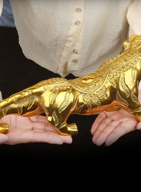 铜老虎摆件黄铜虎上山虎虎生威生肖虎补角中式家居客厅桌面装饰品