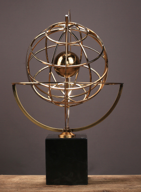 轻奢金属地球仪摆件欧式办公室饰品客厅样板房玄关酒柜书房摆设