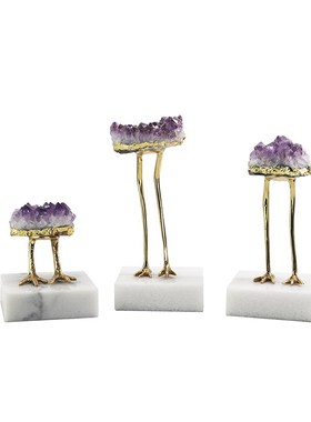 新中式轻奢金属水晶装饰摆件样板间客厅玄关博古架室内软装艺术品