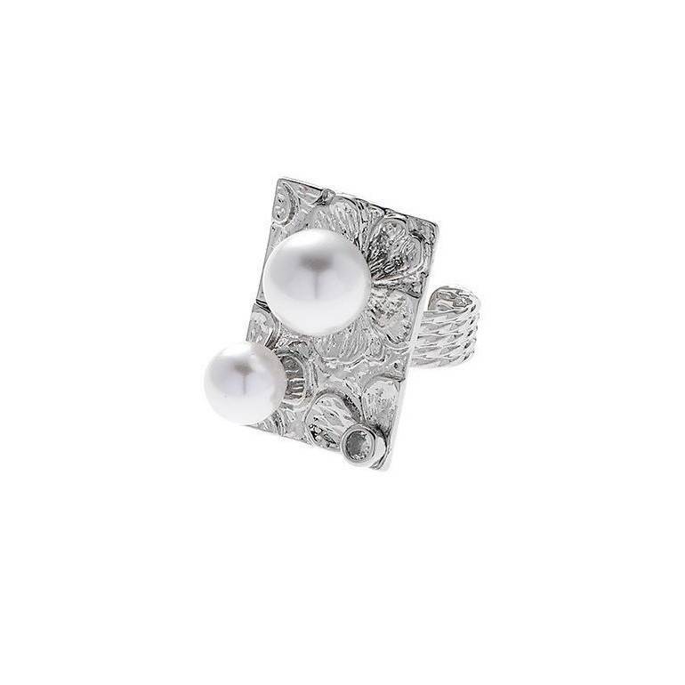 Rectangular pearl ring for women, simple temperament, light luxury, high-end sense, niche, exquisite and versatile, open adjustable ring