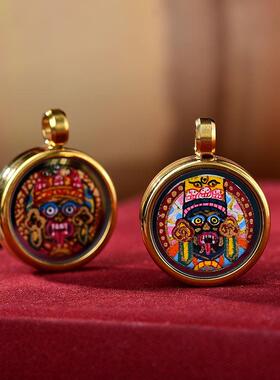西藏纯手绘唐卡嘎乌盒扎基拉姆本命佛吊坠壳装东西五路财财唐卡