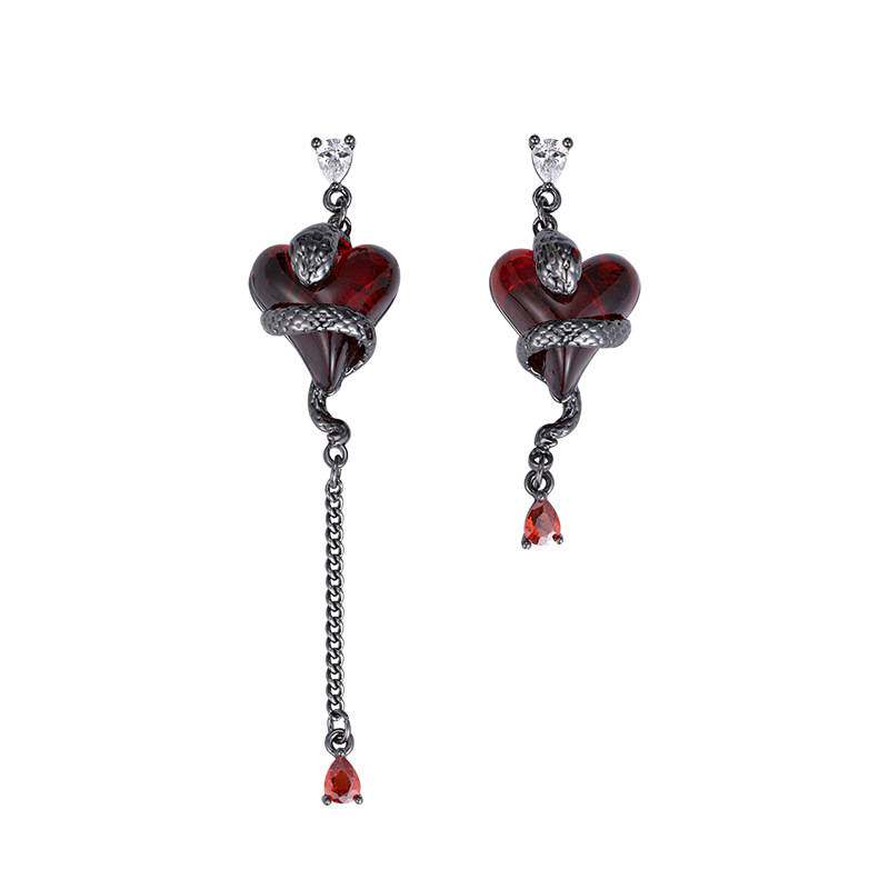 Burgundy Love Spirit Snake Series Original Design Niche Unique High-end Dark Style Personalized Necklace Earring Ring