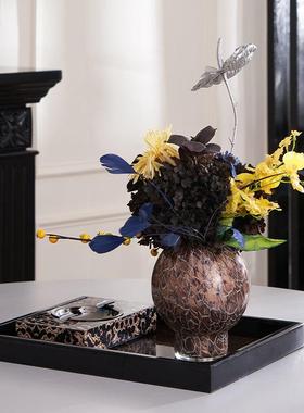 法式艺术乔迁入宅关摆件SQZ金缕花瓶花艺托托盘客厅 会所玄边柜饰