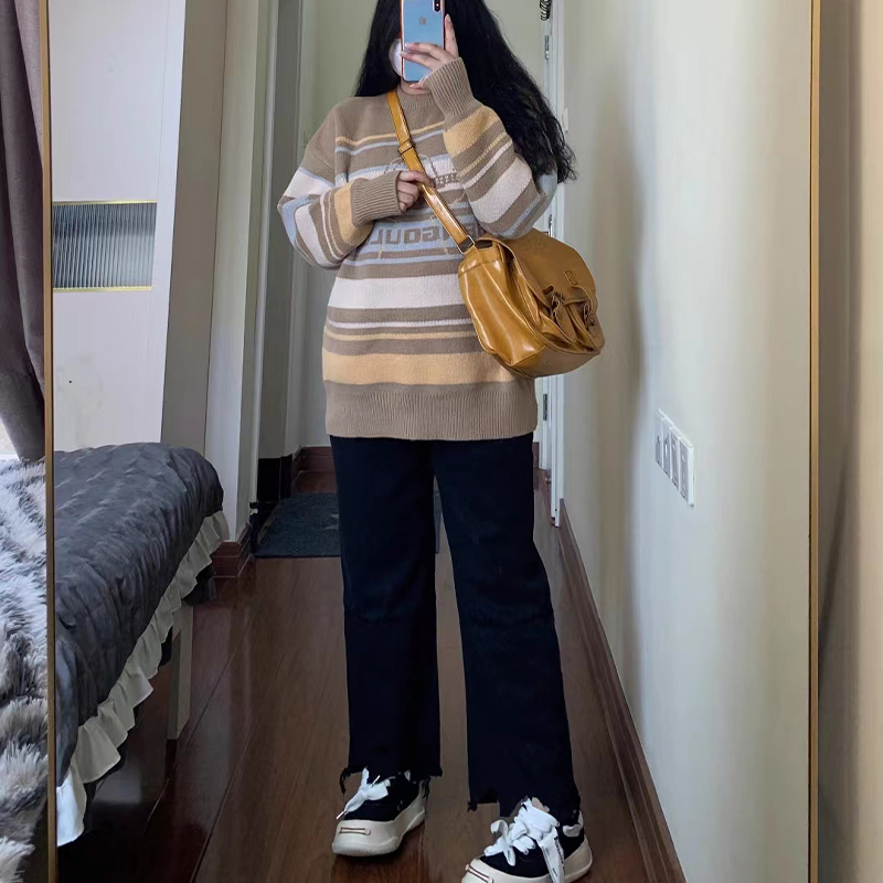 300斤大尺码女装胖mm牛仔裤女毛边梨形身材黑R色遮胯显瘦直筒裤子 - 图2