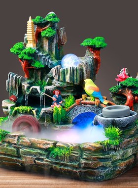 假山流水喷泉风水轮摆件客厅公室内电视柜桌面玻璃鱼缸家用装饰品