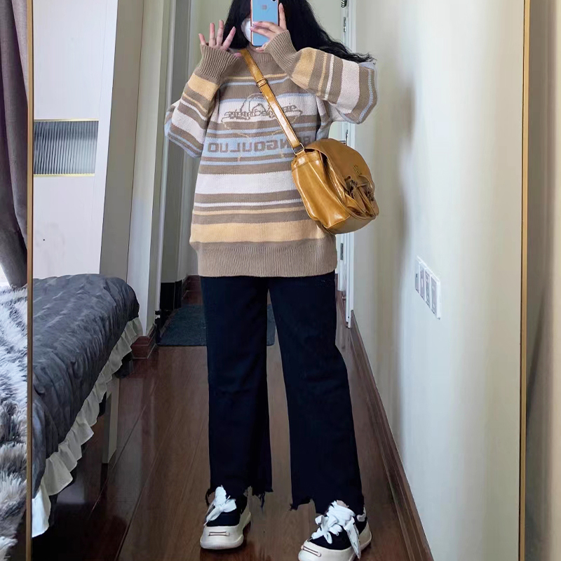 300斤大尺码女装胖mm牛仔裤女毛边梨形身材黑R色遮胯显瘦直筒裤子 - 图0