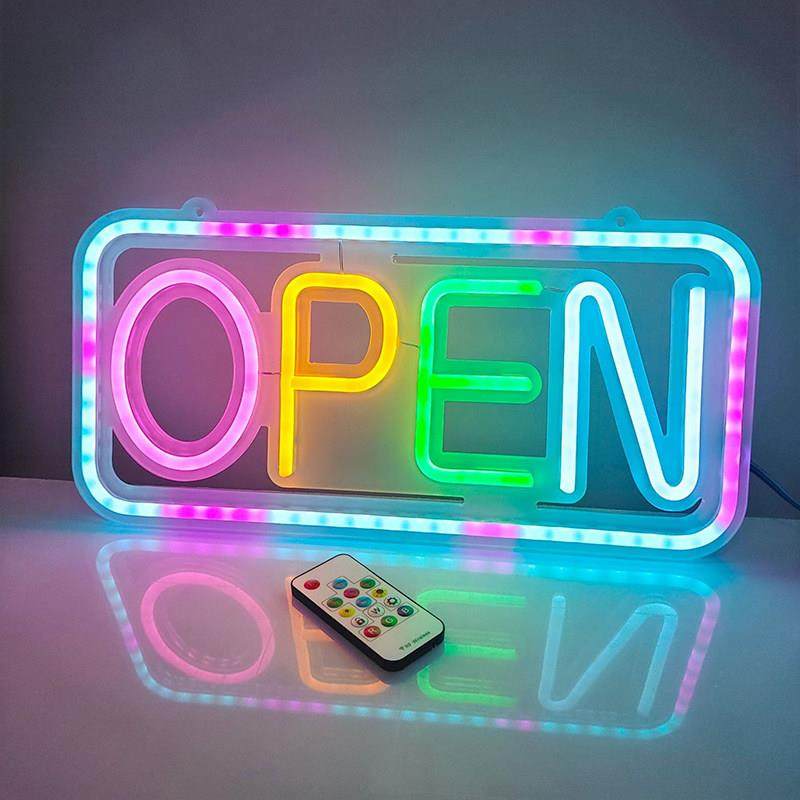 led霓虹灯遥控款open发光字母营业标志灯幻彩闪烁装饰灯广告灯牌,淘宝优惠券,粉丝福利购,淘宝优惠卷