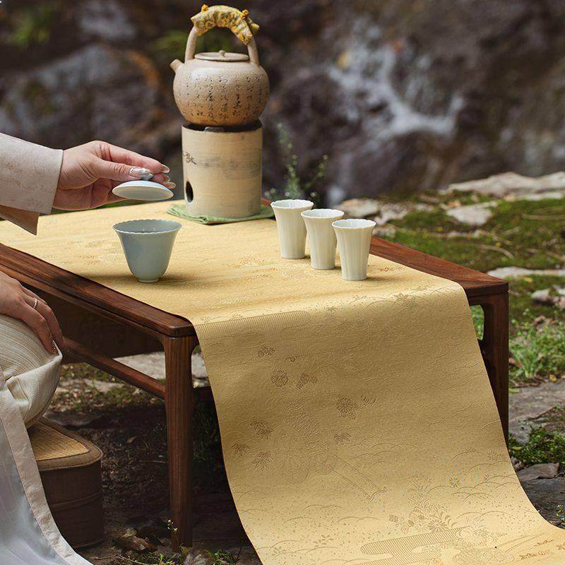 载春归织锦茶席复古中式茶桌台布垫双面禅意布艺桌旗喝茶商务会客,淘宝优惠券,粉丝福利购,淘宝优惠卷