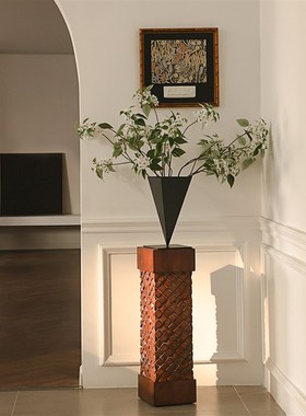 形上实木墩子花架底座雕塑艺术品摆件民宿酒店落地玄关装饰台柱子