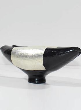 现代新中式样板间陶瓷银灰色不规则花器花瓶茶几创意桌面陶艺摆件