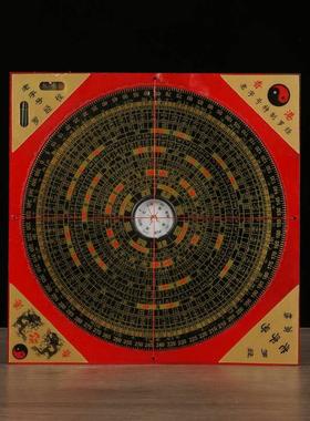 黄铜五行八卦聚财阵五宝阵铜金蟾貔貅麒麟龙龟葫芦木质方罗盘摆件