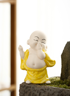新中式禅意陶瓷招财弥勒笑佛创意玄关客厅家居装饰品车载汽车摆件