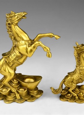 纯铜马摆件招财元宝跃马客厅家居办公室装饰品开业招财礼品工艺品