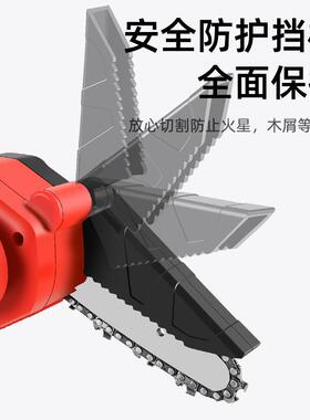充电式电锯家用小型手持锯柴电动链锯锂电户外伐木砍树锯木神器