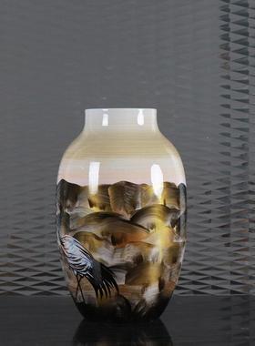 中式古典手绘仙鹤陶瓷花瓶花器酒店餐桌客厅书房玄关家居装饰摆件