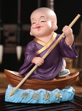 妙工坊 创意可爱小和尚摆件树脂公仔办公室书桌家居车内车载饰品
