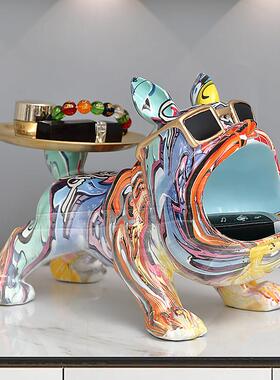 彩色招财狗钥匙收纳玄关摆件家居客厅入门鞋柜轻奢装饰品乔迁礼物