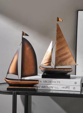 覆古风铁艺一帆风顺帆船摆件客厅电视柜酒柜玄关办公室桌面装饰品