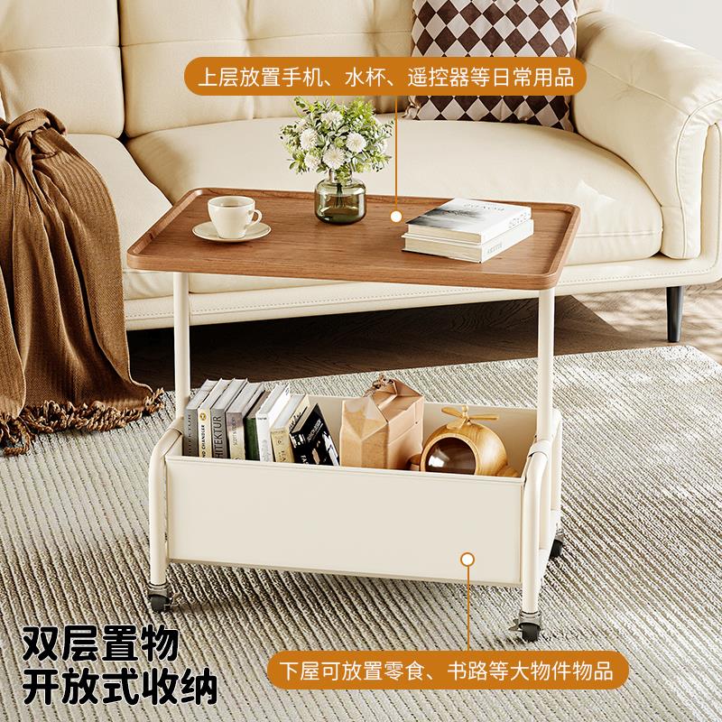 可移动沙发边几现代简约小推车茶几轻奢高级感中古床头边柜置物架 - 图0