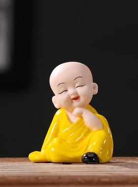 创意精品陶瓷禅意小和尚桌面摆件大肚弥勒佛客厅书房办公室装饰品