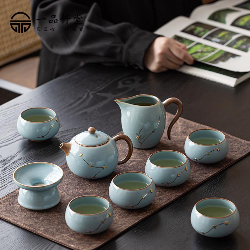 开片汝窑功夫茶具2024新款创意锔钉茶道套装整套高端家用茶壶茶杯 - 图0