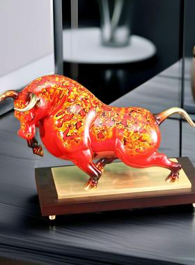黄铜牛摆件牛气冲天扭转乾坤大漆工艺品办公室装饰品乔迁开业礼品