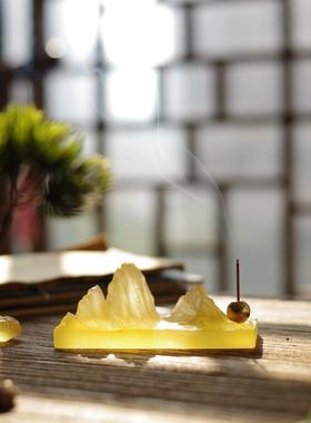 创意古法琉璃山峦形镇纸笔搁笔架线香插一物四用文房茶道摆件礼品