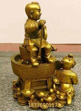 纯铜时来运转滴水成金转运纳福招财善财童子家居工艺品摆件