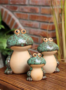 三祇青蛙小饰品家居装饰创意可爱桌面客厅儿童房庭院陶瓷饰品