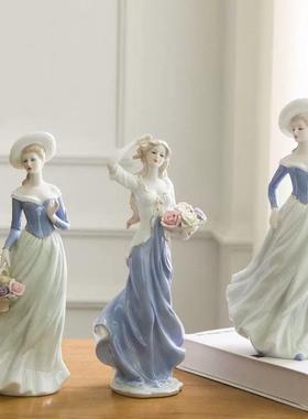 欧式家居装饰品陶瓷摆件客厅酒柜电视柜房间西洋美女陶瓷工艺品