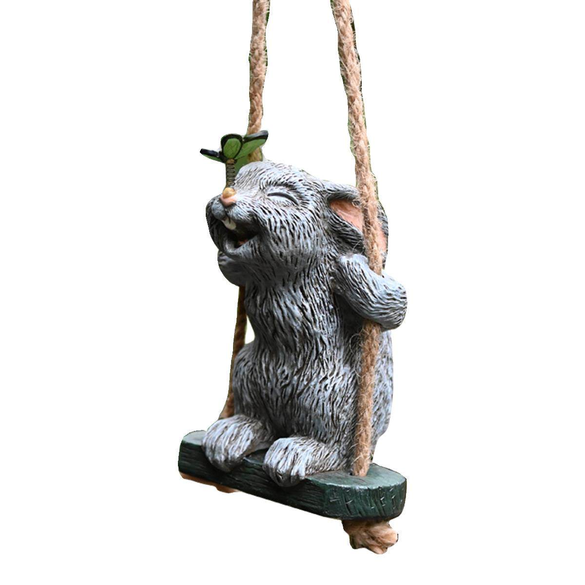 创意兔子秋千摆件可爱动物壁挂树上挂件墙壁装饰庭院树脂阳台造景,淘宝优惠券,粉丝福利购,淘宝优惠卷