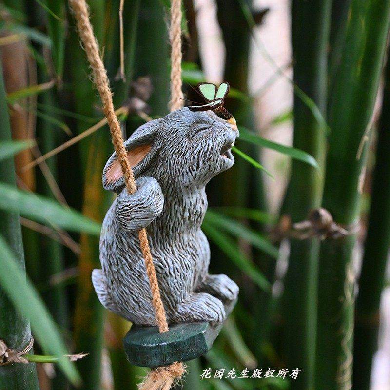 创意兔子秋千摆件可爱动物壁挂树上挂件墙壁装饰庭院树脂阳台造景,淘宝优惠券,粉丝福利购,淘宝优惠卷