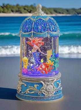 可旋转音乐盒水晶球美人鱼公主手办爱丽儿摆件送女孩生日礼物布置