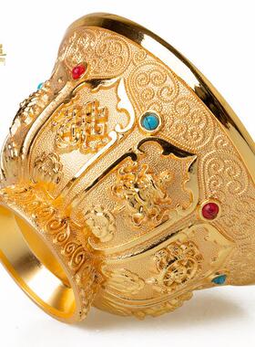 佛前供水杯供佛杯合金镶嵌宝石水碗八吉祥七供八供圣水杯居家摆件