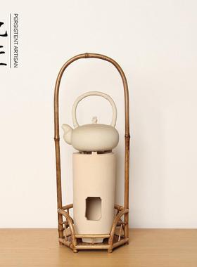 中式茶室装饰摆件手工竹制茶台玄关桌面饰品花瓶插花陶瓷瓶凉炉架