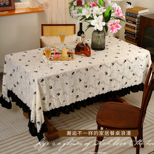 法式复古小香风桌布氛围刺绣玫瑰圆长方盖巾茶几鞋柜台保护垫轻奢 - 图1