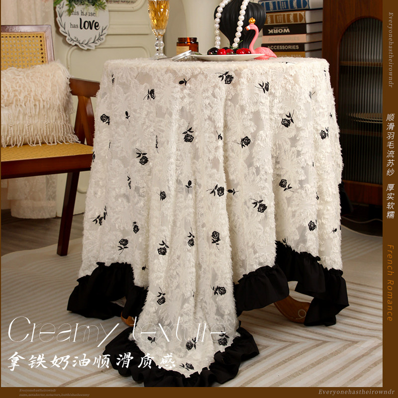 法式复古小香桌布氛围刺绣玫瑰圆桌方桌盖巾茶几台布中古风装饰罩,淘宝优惠券,粉丝福利购,淘宝优惠卷