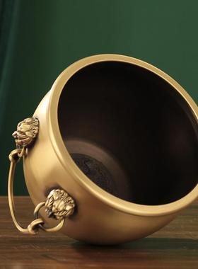 直销新款黄铜仿古故宫缸招家居客厅铜工艺品财狮头聚宝盆铜缸摆件