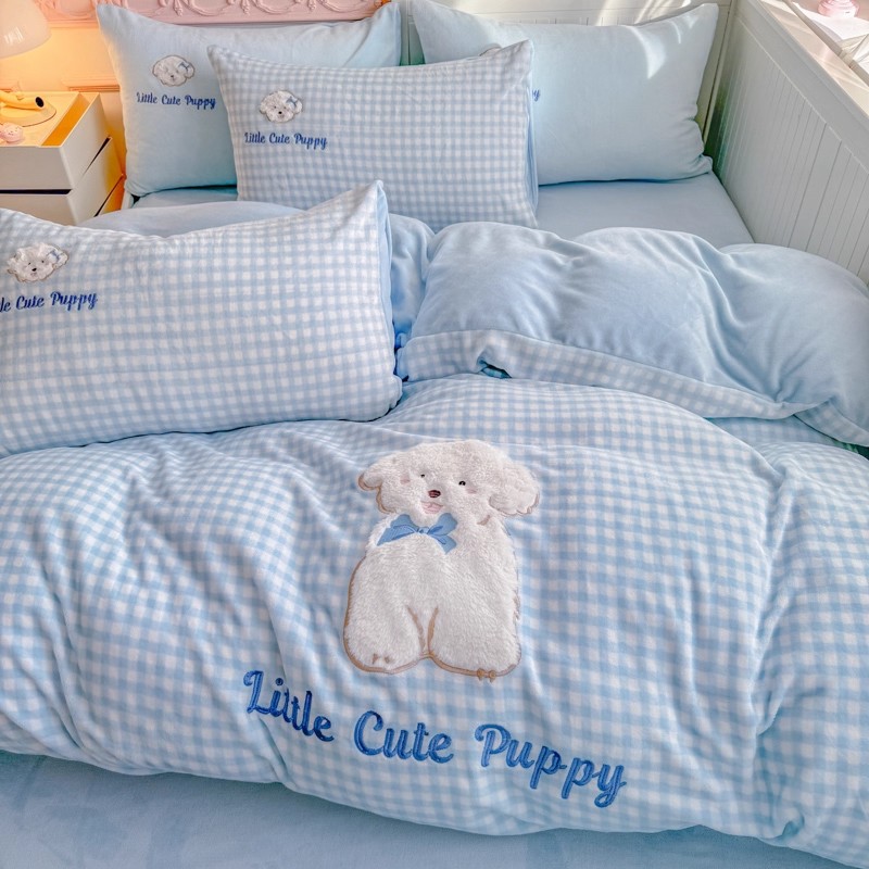 A类加绒加厚牛奶绒四件套冬天季双面绒珊瑚绒被罩宿舍床单三件套 - 图0