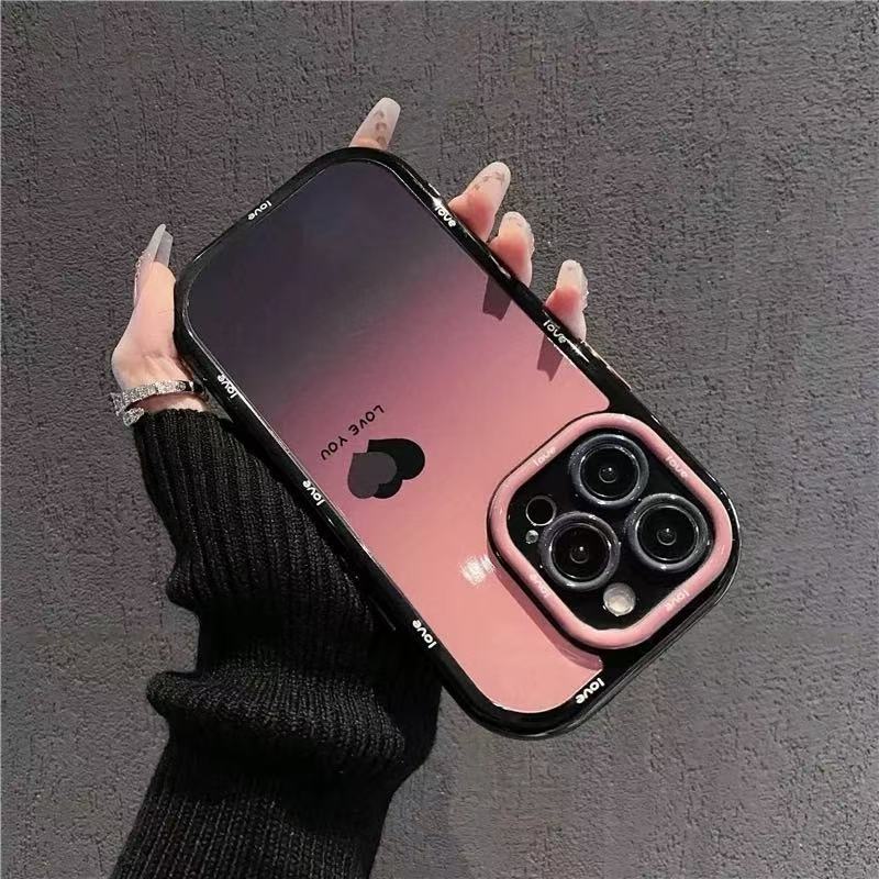 爱心粉黑渐变适用于苹果17Air手机壳16PROMAX/iphone15/16e硅胶13pm14/11PROxr女新款XsMax防摔6/7/8Plus奶油 - 图3