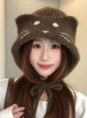 秋冬加绒护耳针织帽女显脸小