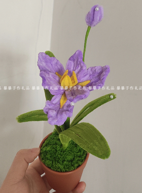 紫色鸢尾花盆栽摆件扭扭棒永生花
