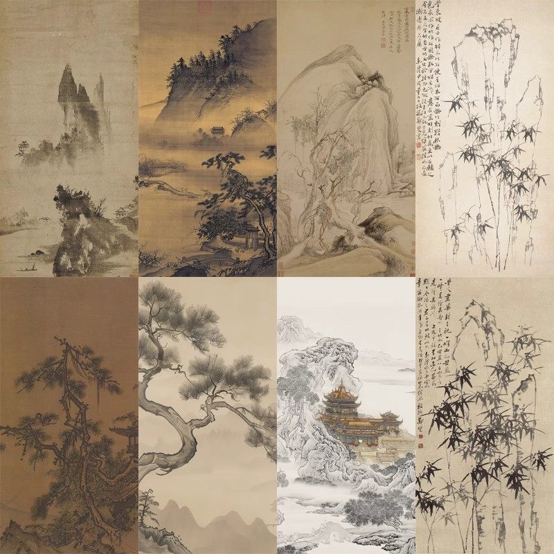 新中式山水画古典竖版宋式美学壁画中古风背景墙壁纸图库墙布墙纸,淘宝优惠券,粉丝福利购,淘宝优惠卷