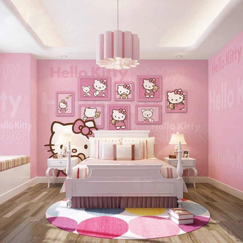 儿童房壁纸女孩卧室公主房立体墙纸卡通kitty猫墙贴儿童乐园壁画,淘宝优惠券,粉丝福利购,淘宝优惠卷