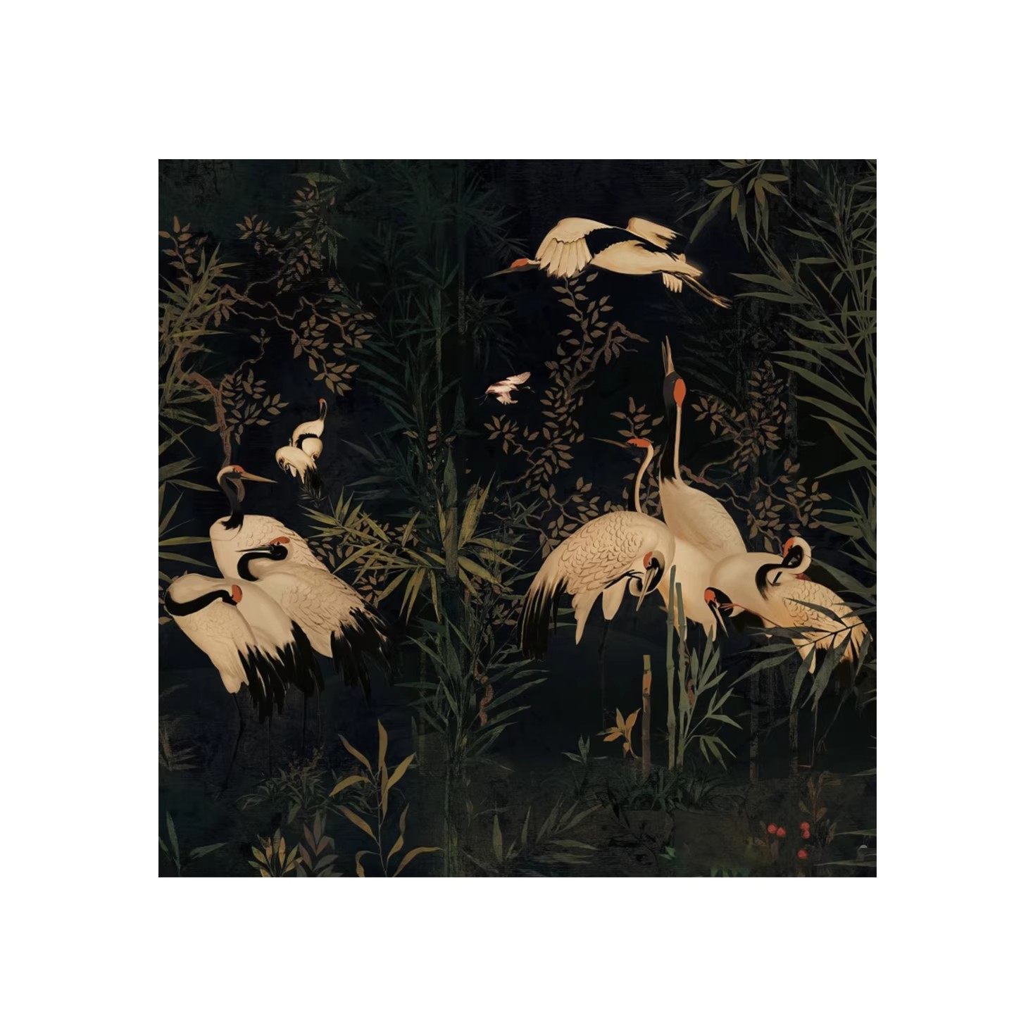 中式复古黑色仙鹤3D立体墙纸书房茶室背景墙布饭壁画酒店民宿壁纸,淘宝优惠券,粉丝福利购,淘宝优惠卷