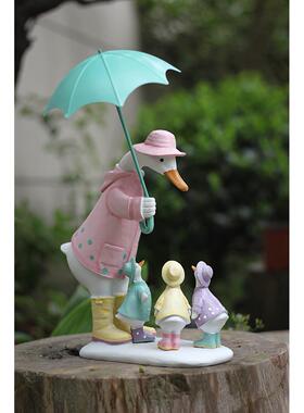 出口出口伞鸭家族白鹅动物雕塑田园风树脂园林装饰饰品