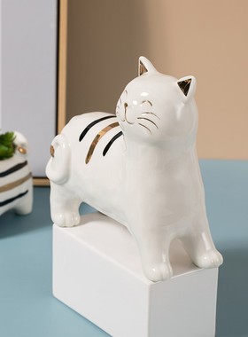 创意轻奢陶瓷猫花瓶摆件桌面客厅电视柜居家装Q饰多肉插花器烟灰