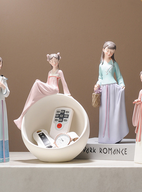 家居装饰品新中式古风摆件汉服青绿少女国风客厅玄关房间桌面软装