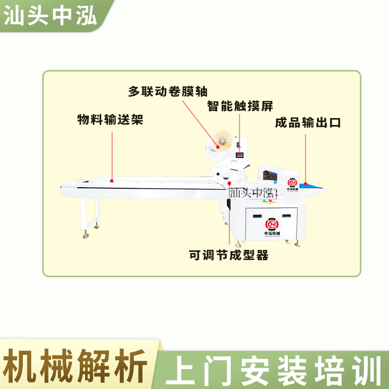 速冻食品馄饨包子馒头汤圆烧麦带托盘卷膜枕式包装机厂家直销